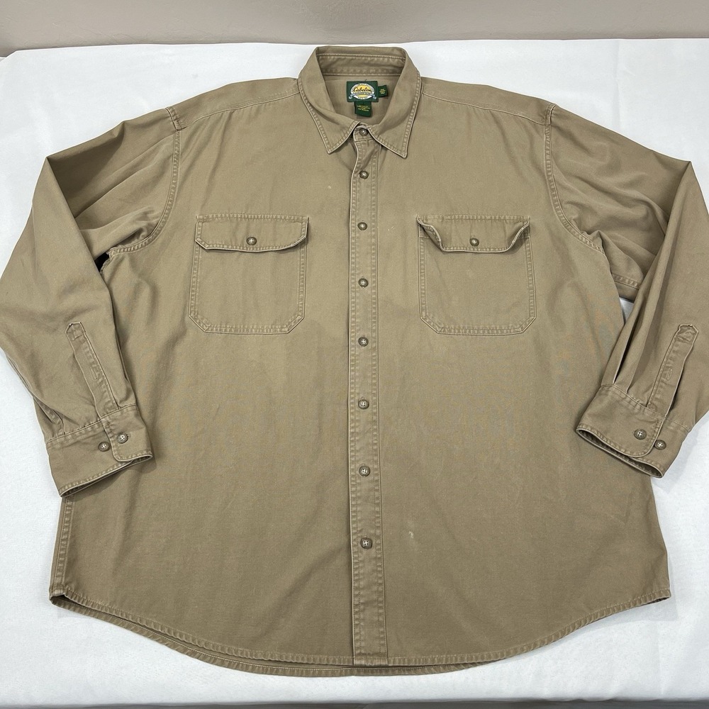 Cabelas Outdoor Gear Mens 2XLT Tan Khaki Long Sleeve Button Up Canvas Shirt